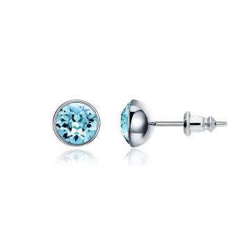 Signature Stud Earrings with 1 Carat Aquamarine Swarovski Crystals Rhodium Plated