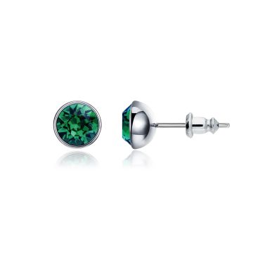 Signature Stud Earrings with 1 Carat Emerald Swarovski Crystals Rhodium Plated