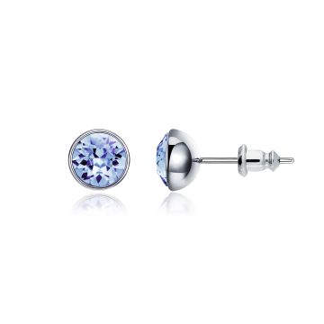 Signature Stud Earrings with 1 Carat Light Sapphire Swarovski Crystals Rhodium Plated
