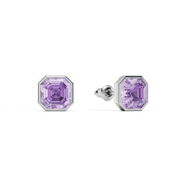 Asscher Stud Earrings with Violet Crystals Rhodium Plated