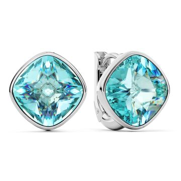 Cushion Statement Hoop Earrings with Aquamarine Crystals Rhodium Plated
