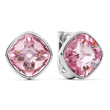 Cushion Statement Hoop Earrings with Light Rose Crystals Rhodium Plated