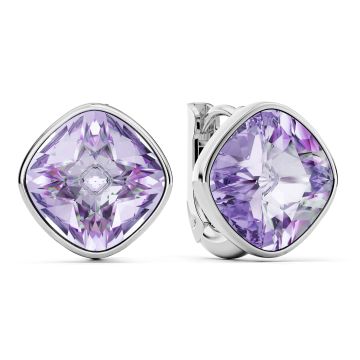Cushion Statement Hoop Earrings with Violet Crystals Rhodium Plated