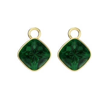 Cushion Mix Charms with Emerald Swarovski Crystal Gold Plated