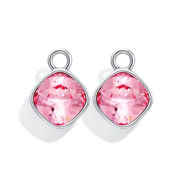 Cushion Mix Charms with Light Rose Swarovski Crystal Rhodium Plated