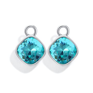 Cushion Mix Charms with Light Turquoise Swarovski Crystal Rhodium Plated