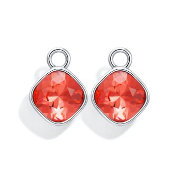 Cushion Mix Charms with Padparadscha Swarovski Crystal Rhodium Plated