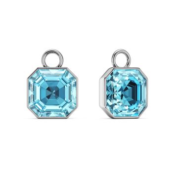 Asscher Mix Charms with Aquamarine Crystals Rhodium Plated