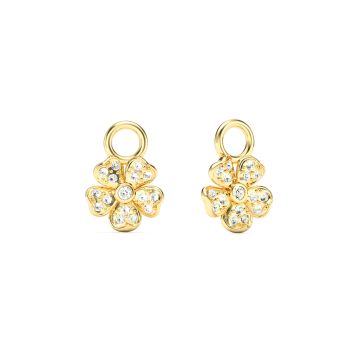 Cherry Blossom Flower Mix Charms Clear Crystals Pave Gold Plated