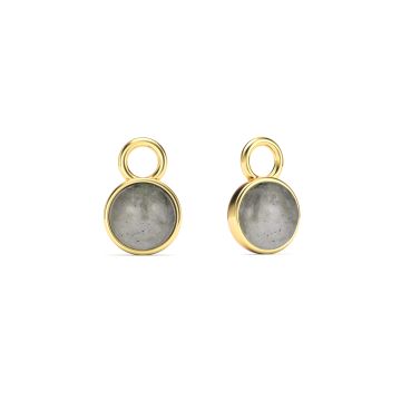 Round Petite Cabochon Mix Charms Grey Moonstone Gold Plated
