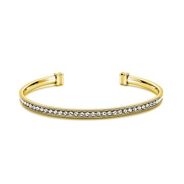 Eternity Metro Statement Open Bangle with Clear Austrian Crystals Gold Plated
