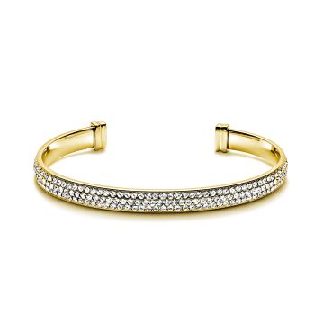Showstopper Statement Open Bangle with Clear Austrian Crystals Gold Plated
