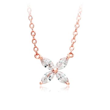 Victoria Flower Marquise CZ Pendant Necklace Bridal Rose Gold Plated