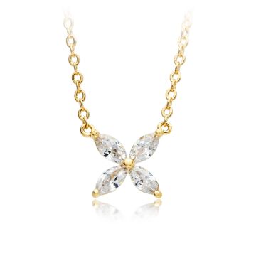 Victoria Flower Marquise CZ Pendant Necklace Bridal Gold Plated