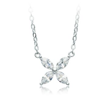 Victoria Flower Marquise CZ Pendant Necklace Bridal Rhodium Plated