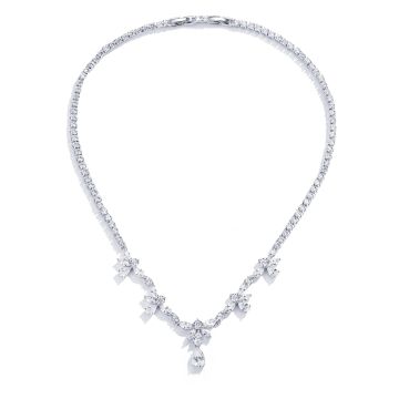 Adele Floral Statement Necklace with Clear Cubic Zirconia