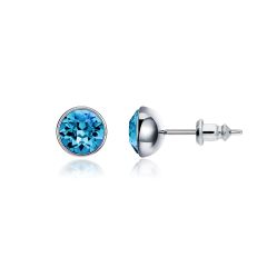 Signature Stud Earrings with 1 Carat Indicolite Swarovski Crystals Rhodium Plated