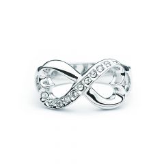 Infinity Heart Ring with Swarovski Crystals 18k White Gold Rhodium Plated 5 Sizes