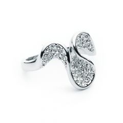 Wave Ring with Swarovski crystals pave 18k White Gold Rhodium Plated 5 Sizes