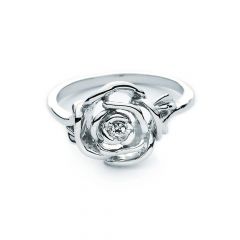 Rose Flower Ring with Swarovski Crystal 18k White Gold Rhodium Plated 5 Sizes