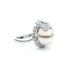 Crystal wrap Pearl Ring with Swarovski Crystals 18k White Gold Rhodium Plated 5 Sizes