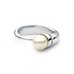 Divinity White Pearl Ring with Swarovski Crystals WG Rhodium Plated 5 Sizes