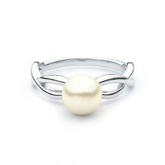 Entwined White Crystal Pearl Ring 18k WG Rhodium Plated 5 Sizes