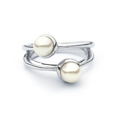 Purity Twin White Crystal Pearl Ring 18k White Gold Rhodium Plated 5 Sizes