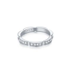 Maillon Link Ring with Swarovski Crystals Rhodium Plated