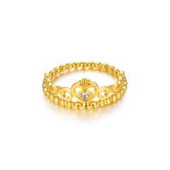 Princess Tiara Crown Statement Ring With Swarovski Crystal Gold Plated