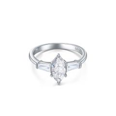 Trilogy Tapered Baguette and Marquise CZ Ring Rhodium Plated