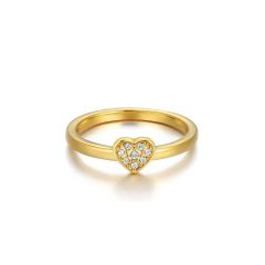 Minimalist Heart Stud Ring With Swarovski Crystals Gold Plated