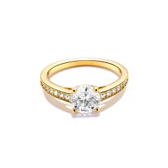 Attract Round CZ Solitaire Ring with Swarovski Crystals Gold Plated
