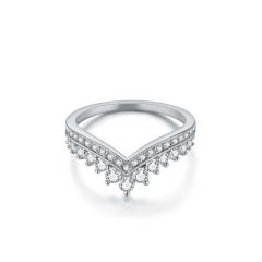 Princess Wishbone Ring With Swarovski Crystals Rhodium Plated