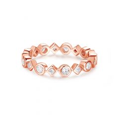 Alluring Brilliant Princess Cut Stackable Ring Sterling Silver Rose Gold Plated