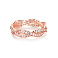 Love Eternal Braided Pave Zirconia Stackable Ring Sterling Silver Rose Gold Plated