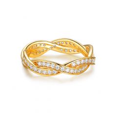 Love Eternal Braided Pave Zirconia Stackable Ring Sterling Silver Gold Plated