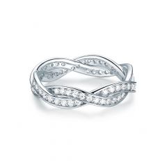 Love Eternal Braided Pave Zirconia Stackable Ring Sterling Silver White Gold Plated Stack
