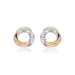 Trinity Tri-Coloured Interlocking Stud Earrings with Swarovski® Crystals