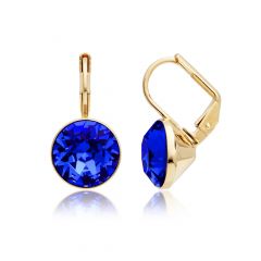 Bella Earrings with 4 Carat Majestic Blue Swarovski Crystals Gold Plated