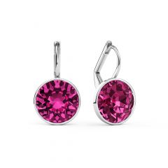 Bella Earrings With 4 Carat Fuchsia Crystals Silver Plated