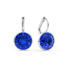 Bella Earrings with 4 Carat Majestic Blue Swarovski Crystals Rhodium Plated