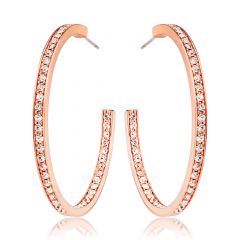Eternity Round Statement Crystals Double Sided Large Hoop Earrings Rose Gold Plated