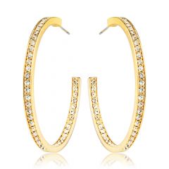 Eternity Round Statement Crystals Double Sided Large Hoop Earrings Gold Plated