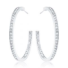 Eternity Round Statement Crystals Double Sided Large Hoop Earrings Rhodium Plated