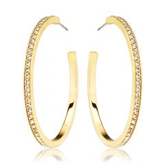 Eternity Round Petite Crystals Large Hoop Earrings Gold Plated
