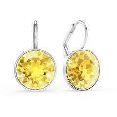 Bella Earrings with 13mm Light Topaz Crystals Silver Plated