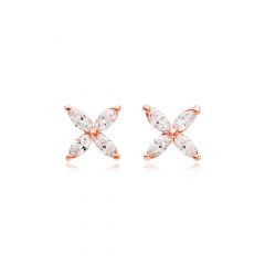 MYJS Victoria Flower Marquise CZ Stud Earrings Rose Gold Plated Bridal Gift