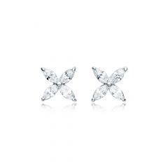 MYJS Victoria Flower Marquise CZ Stud Earrings Rhodium Plated Bridal Gift