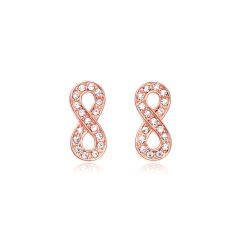 Infinity Eternity of Love Crystal Pave Stud Earrings Rose Gold Plated